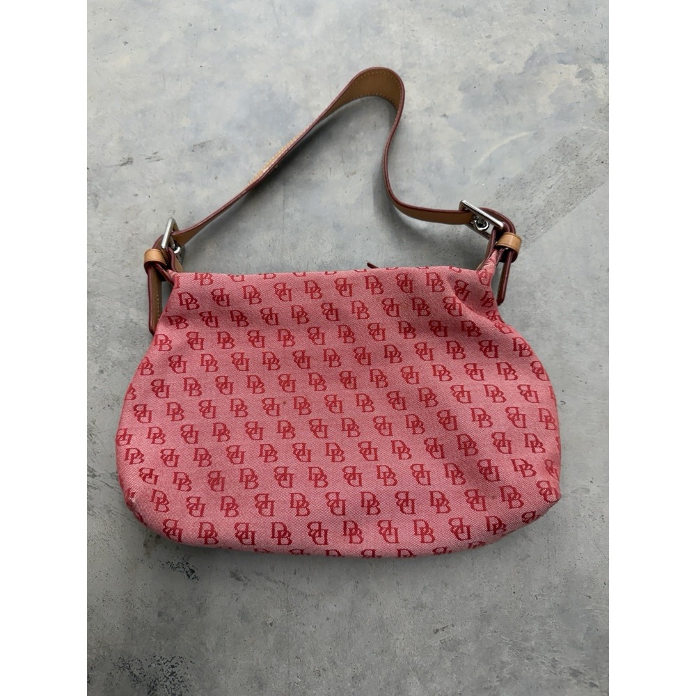 Dooney Bourke Purse Red Monogram Leather Trim Canvas Shoulder Bag